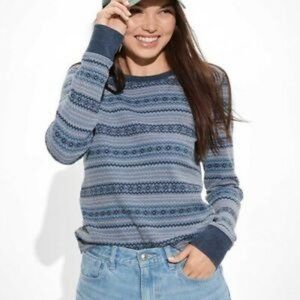 American Eagle Long Sleeve Thermal  Color Shirt Blue Stripe Size M